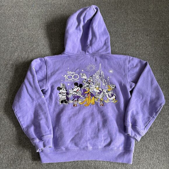 Disney 100 Years Of Wonder Hoodie Youth Kids 11/12 Purple Embroidered Sweatshirt - Picture 2 of 11
